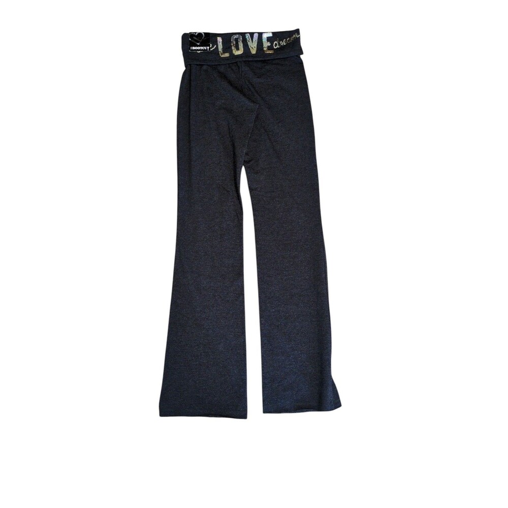 Live Love Dream Yoga Pants S Junior's Grey Sequin Waistband Pull On Bootcut